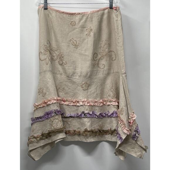 J Jill Women Skirt 16P Linen Mermaid Handkerchief Floral Embellished Cottage - Picture 3 of 12